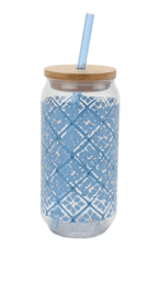 Mainstays by Becky G. & Alejandra 20-Ounce Acrylic Can Shape Tumbler, Blue Tile Pattern