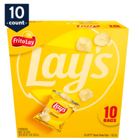 Lay's Classic Potato Snack Chips, 1 oz Bags, 10 Count Multipack