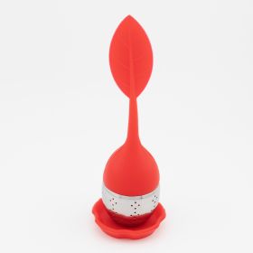 1pc Tea Infuser Silicone Handle Stainless Steel Strainer Drip Tray Included - Loose Tea Steeper - Best Tea Infuser For Loose Leaf Or Herbal Tea (Color: 1 Pack Red)