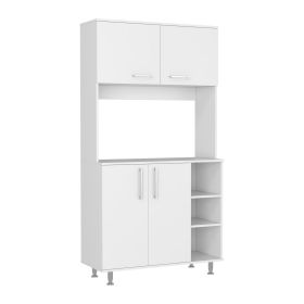 Malta Kitchen Pantry Double Door Cabinet, Four Legs, Three Shelves (Color: White)