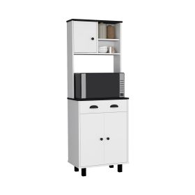 Waco Kitchen Pantry with Two Cabinets, Two Open Shelves, and One Drawer (Color: White / Black)