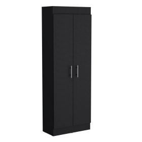 Teller Pantry Cabinet with Five Shelves (Material: Manufactured Wood, Color: Black)
