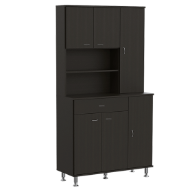 Helis Kitchen Pantry Cabinet, Two Open Shelves, One Drawer, Multiple Cabinets (Color: Black)