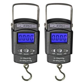 5 Core Fish Scale 110 LBS 50 KG Luggage Handheld Portable Electronic Balance Digital Fishing Postal Hanging Hook Scale with 2 AAA Batteries Built (SKU: LS-006 2pcs)